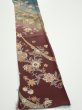 Photo2: 2H08z50  Japanese Kimono Silk  FABRIC Flowers Dark brown 60.6x7.5 (2)