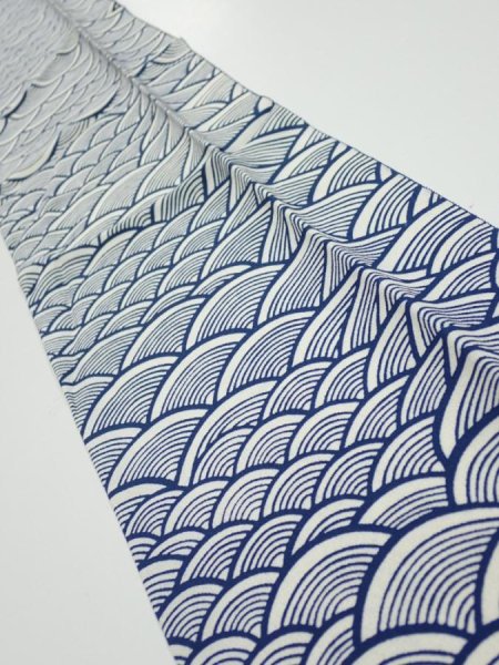 Photo2: 2H10z20  Japanese Kimono Silk  FABRIC Seigaiha Off-white 37.0x6.5 (2)