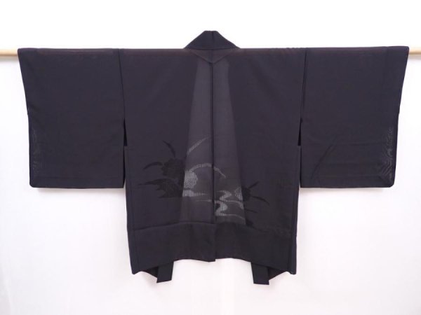 Photo1: 6120T01z320 Vintage Japanese Kimono Silk See through HAORI Flower Black (1)