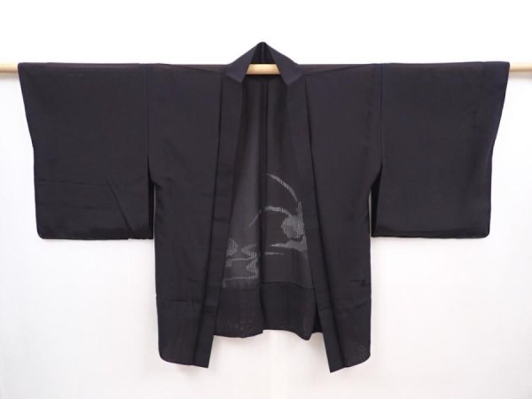 Photo5: 6120T01z320 Vintage Japanese Kimono Silk See through HAORI Flower Black (5)
