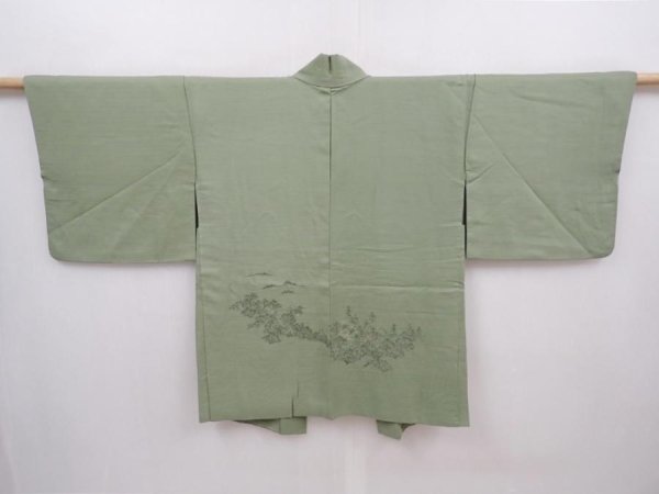 Photo1: 6120T02z510 Vintage Japanese Kimono Silk HAORI Trees Pistachio green (1)