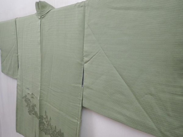Photo2: 6120T02z510 Vintage Japanese Kimono Silk HAORI Trees Pistachio green (2)