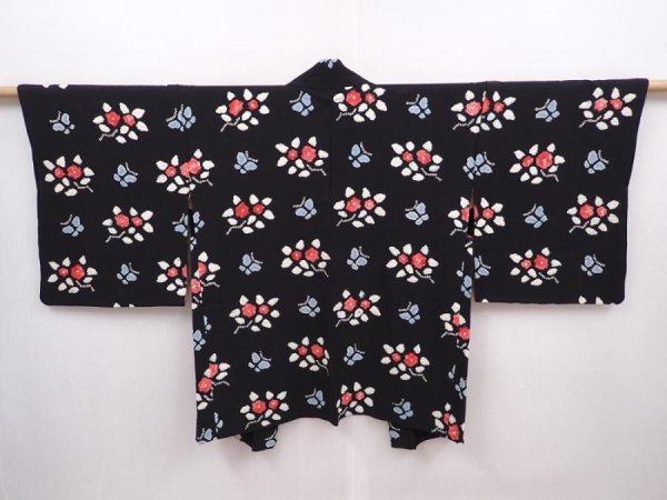 Photo1: 6120T03z590 Vintage Japanese Kimono Silk HAORI Butterfly Black (1)