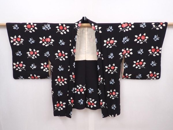 Photo5: 6120T03z590 Vintage Japanese Kimono Silk HAORI Butterfly Black (5)