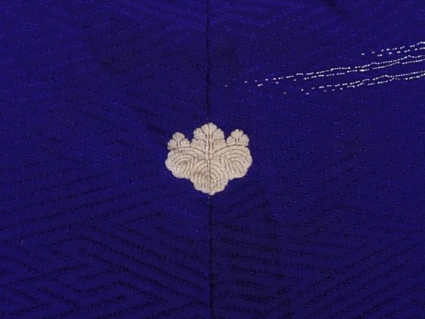 Photo5: 6120T04z450 Antique Japanese Kimono Silk HAORI Flowers Dark lavender blue (5)