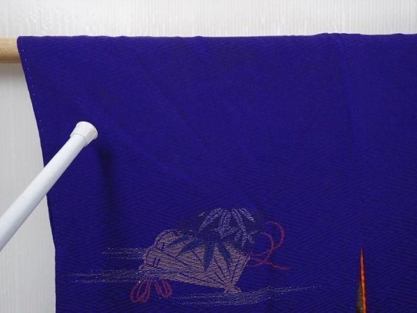 Photo6: 6120T04z450 Antique Japanese Kimono Silk HAORI Flowers Dark lavender blue (6)