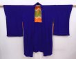 Photo8: 6120T04z450 Antique Japanese Kimono Silk HAORI Flowers Dark lavender blue (8)