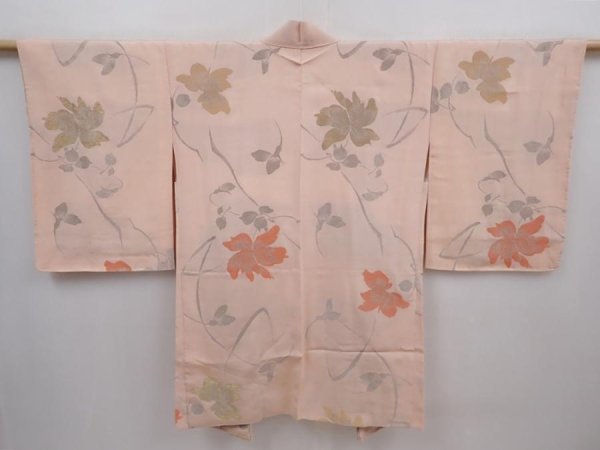 Photo1: 6120T05z660 Vintage Japanese Kimono Silk HAORI Flower Pink (1)