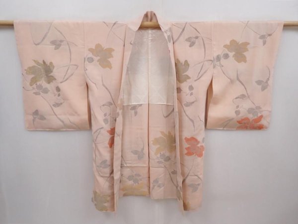 Photo6: 6120T05z660 Vintage Japanese Kimono Silk HAORI Flower Pink (6)