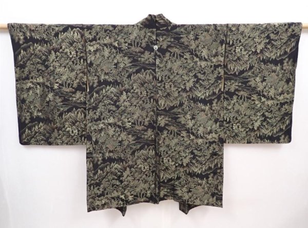 Photo1: 6120T06z750 Vintage Japanese Kimono Silk HAORI Scenery Black (1)