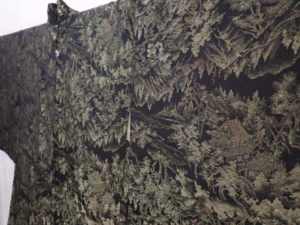 Photo2: 6120T06z750 Vintage Japanese Kimono Silk HAORI Scenery Black (2)