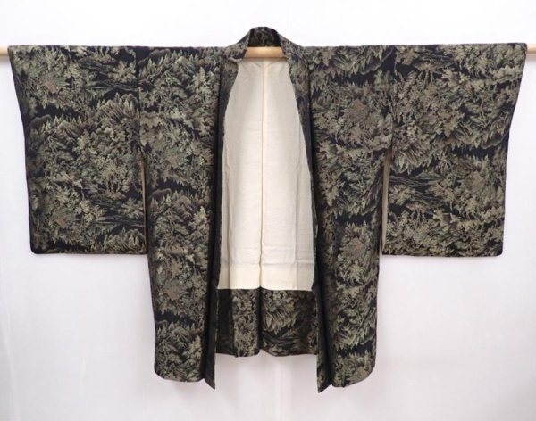 Photo6: 6120T06z750 Vintage Japanese Kimono Silk HAORI Scenery Black (6)