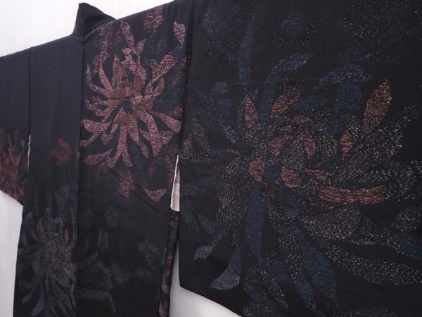 Photo2: 6120T07z580 Vintage Japanese Kimono Silk HAORI Flower Black (2)