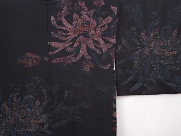 Photo3: 6120T07z580 Vintage Japanese Kimono Silk HAORI Flower Black (3)