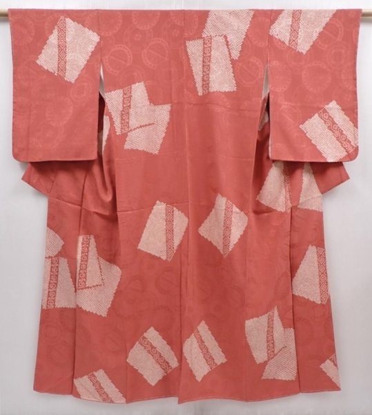 Photo1: 6120T09z790 Vintage Japanese Kimono Silk KOMON  Dark coral (1)