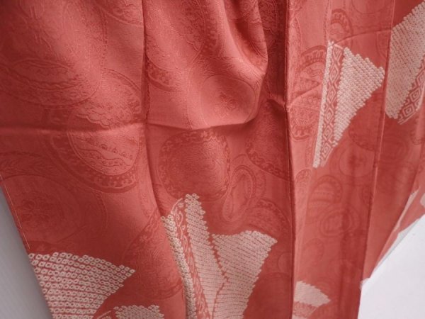 Photo3: 6120T09z790 Vintage Japanese Kimono Silk KOMON  Dark coral (3)
