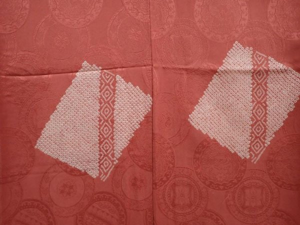 Photo5: 6120T09z790 Vintage Japanese Kimono Silk KOMON  Dark coral (5)