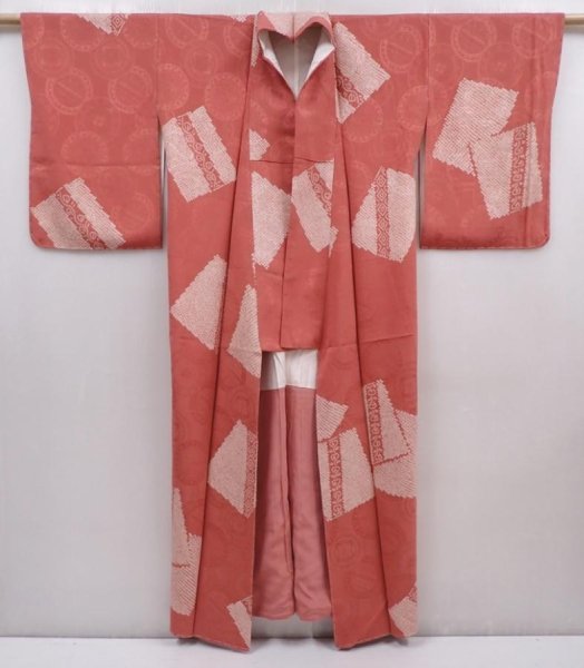 Photo8: 6120T09z790 Vintage Japanese Kimono Silk KOMON  Dark coral (8)