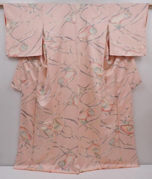 Photo1: 6120T10z850 Vintage Japanese Kimono Silk KOMON Flowers Pink (1)