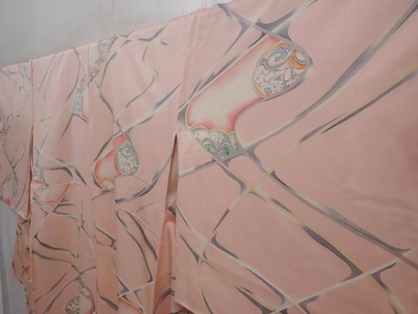 Photo2: 6120T10z850 Vintage Japanese Kimono Silk KOMON Flowers Pink (2)