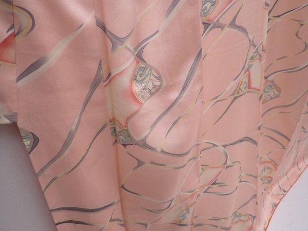 Photo3: 6120T10z850 Vintage Japanese Kimono Silk KOMON Flowers Pink (3)