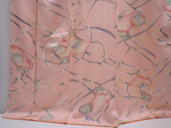 Photo4: 6120T10z850 Vintage Japanese Kimono Silk KOMON Flowers Pink (4)