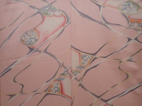 Photo5: 6120T10z850 Vintage Japanese Kimono Silk KOMON Flowers Pink (5)
