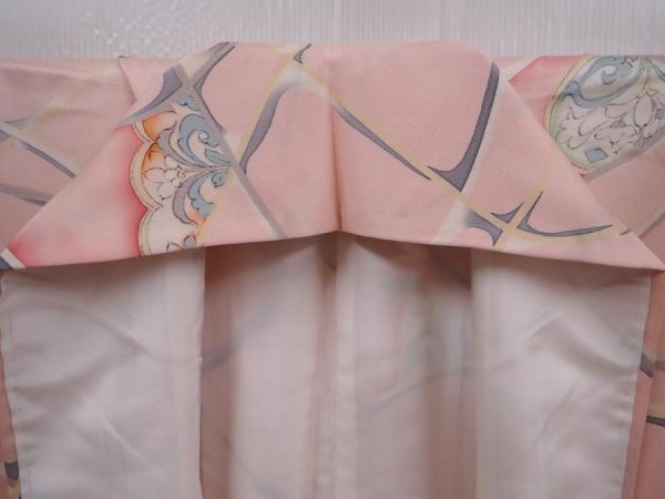 Photo7: 6120T10z850 Vintage Japanese Kimono Silk KOMON Flowers Pink (7)
