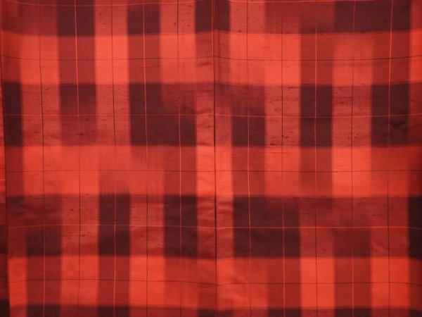 Photo5: 6120T11z790 Vintage Japanese Kimono Silk TSUMUGI  Orange-Red (5)