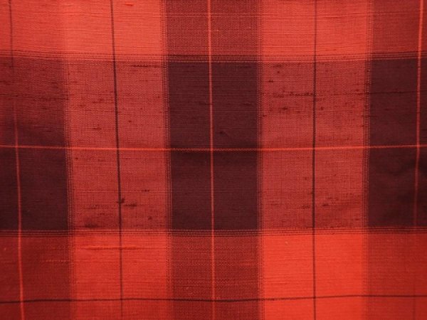 Photo6: 6120T11z790 Vintage Japanese Kimono Silk TSUMUGI  Orange-Red (6)