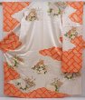 Photo1: 6120T12z1110 Vintage Japanese Kimono Silk FURISODE Folding fan Off-white (1)