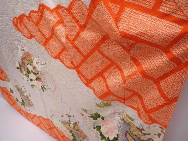 Photo4: 6120T12z1110 Vintage Japanese Kimono Silk FURISODE Folding fan Off-white (4)