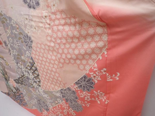 Photo4: 6120T13z1150 Vintage Japanese Kimono Silk FURISODE Flowers Pink (4)