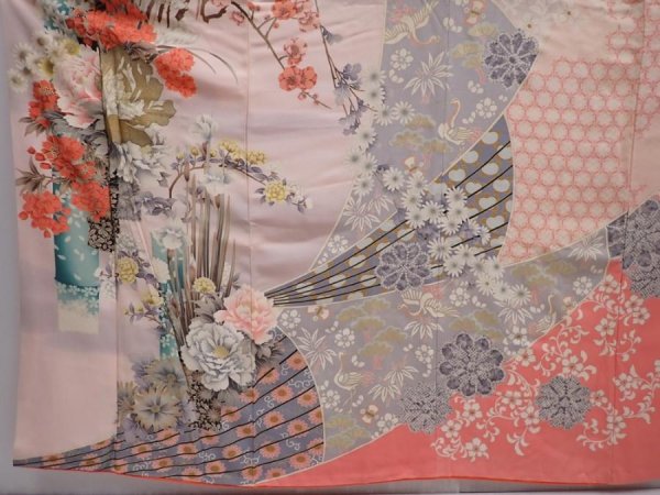Photo5: 6120T13z1150 Vintage Japanese Kimono Silk FURISODE Flowers Pink (5)