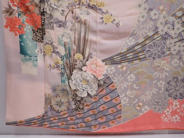 Photo6: 6120T13z1150 Vintage Japanese Kimono Silk FURISODE Flowers Pink (6)