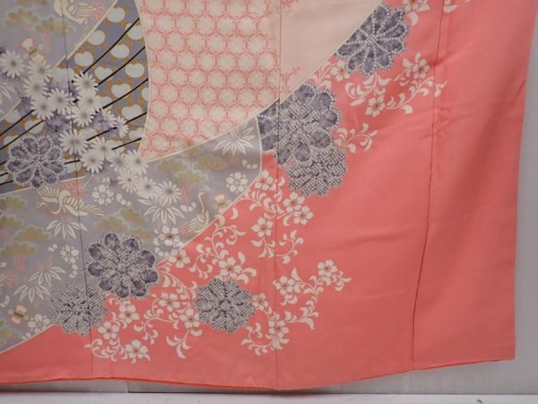 Photo7: 6120T13z1150 Vintage Japanese Kimono Silk FURISODE Flowers Pink (7)