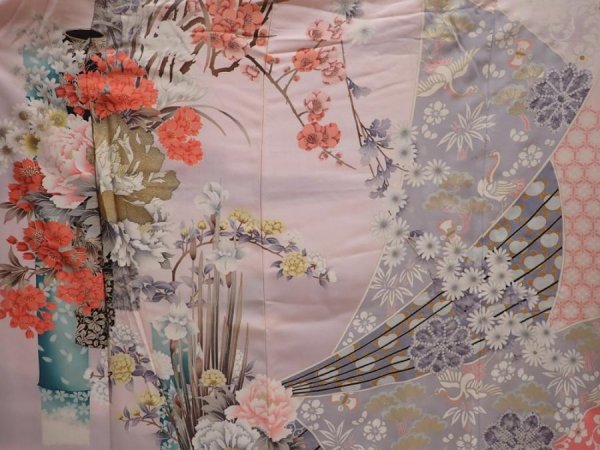 Photo8: 6120T13z1150 Vintage Japanese Kimono Silk FURISODE Flowers Pink (8)