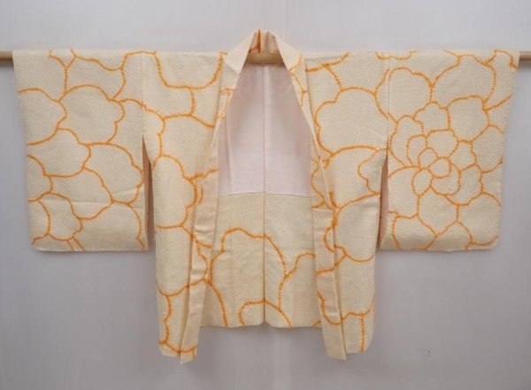 Photo5: 6121T01z670 Vintage Japanese Kimono Silk SHIBORI HAORI Big peony (5)
