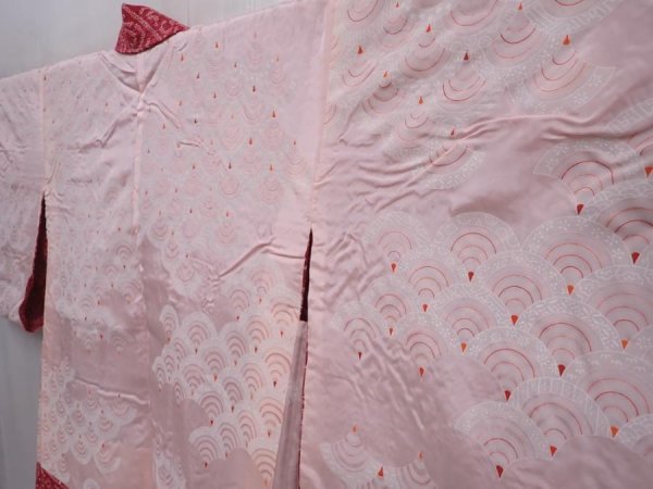 Photo7: 6121T02z440 Vintage Japanese Kimono Silk SHIBORI HAORI  Wine red (7)