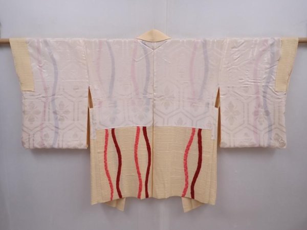 Photo6: 6121T03z560 Vintage Japanese Kimono Silk HAORI Tatewaku Light orange (6)