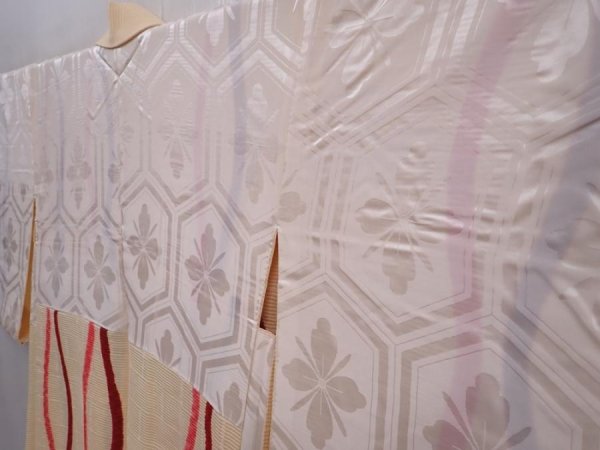 Photo7: 6121T03z560 Vintage Japanese Kimono Silk HAORI Tatewaku Light orange (7)