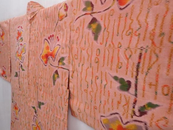 Photo2: 6121T04z340 Vintage Japanese Kimono Silk MEISEN HAORI Flower Dark salmon (2)