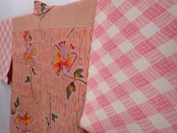 Photo8: 6121T04z340 Vintage Japanese Kimono Silk MEISEN HAORI Flower Dark salmon (8)