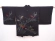 Photo1: 6121T05z520 Vintage Japanese Kimono Silk HAORI Branch Black (1)