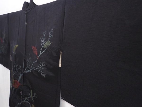 Photo2: 6121T05z520 Vintage Japanese Kimono Silk HAORI Branch Black (2)