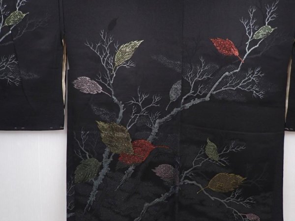 Photo3: 6121T05z520 Vintage Japanese Kimono Silk HAORI Branch Black (3)