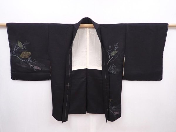Photo6: 6121T05z520 Vintage Japanese Kimono Silk HAORI Branch Black (6)