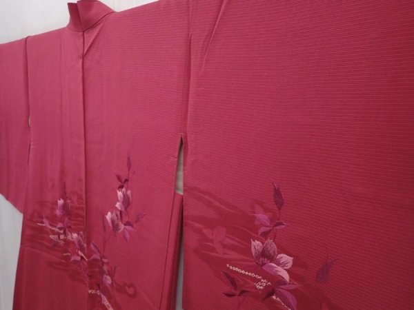 Photo2: 6121T06z560 Vintage Japanese Kimono Silk HAORI Flower Wine red (2)