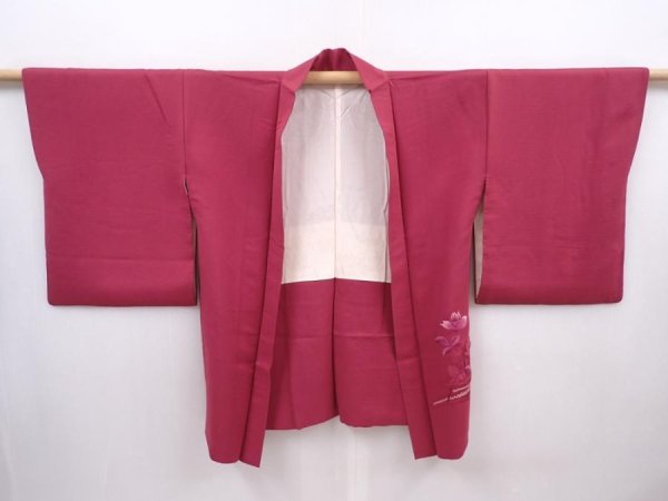 Photo6: 6121T06z560 Vintage Japanese Kimono Silk HAORI Flower Wine red (6)