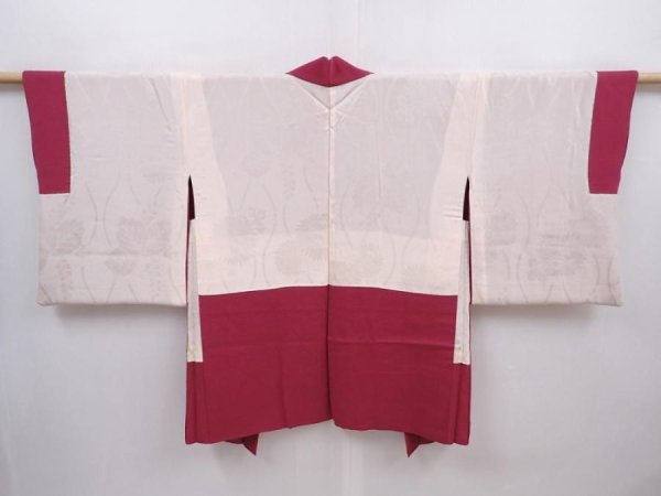Photo8: 6121T06z560 Vintage Japanese Kimono Silk HAORI Flower Wine red (8)
